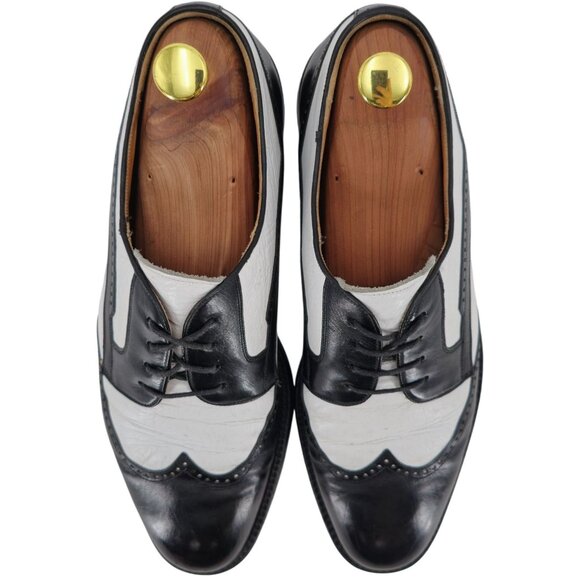 Vintage Mezlan Black White Leather Wingtip Spectators Mens 9M Formal Dress Shoes - Picture 2 of 12